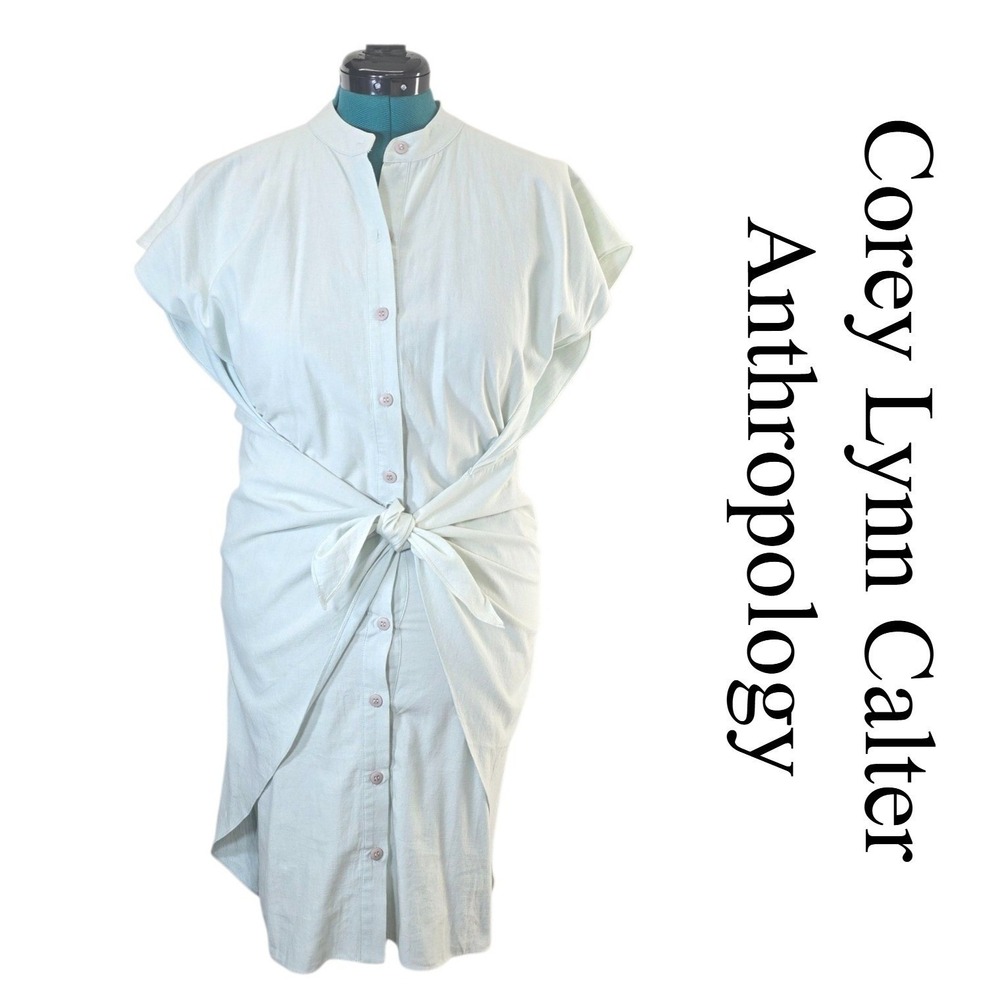 Anthropologie Corey Lynn‎ Calter XS Button Down Dress Short Sleeve Tie Waist